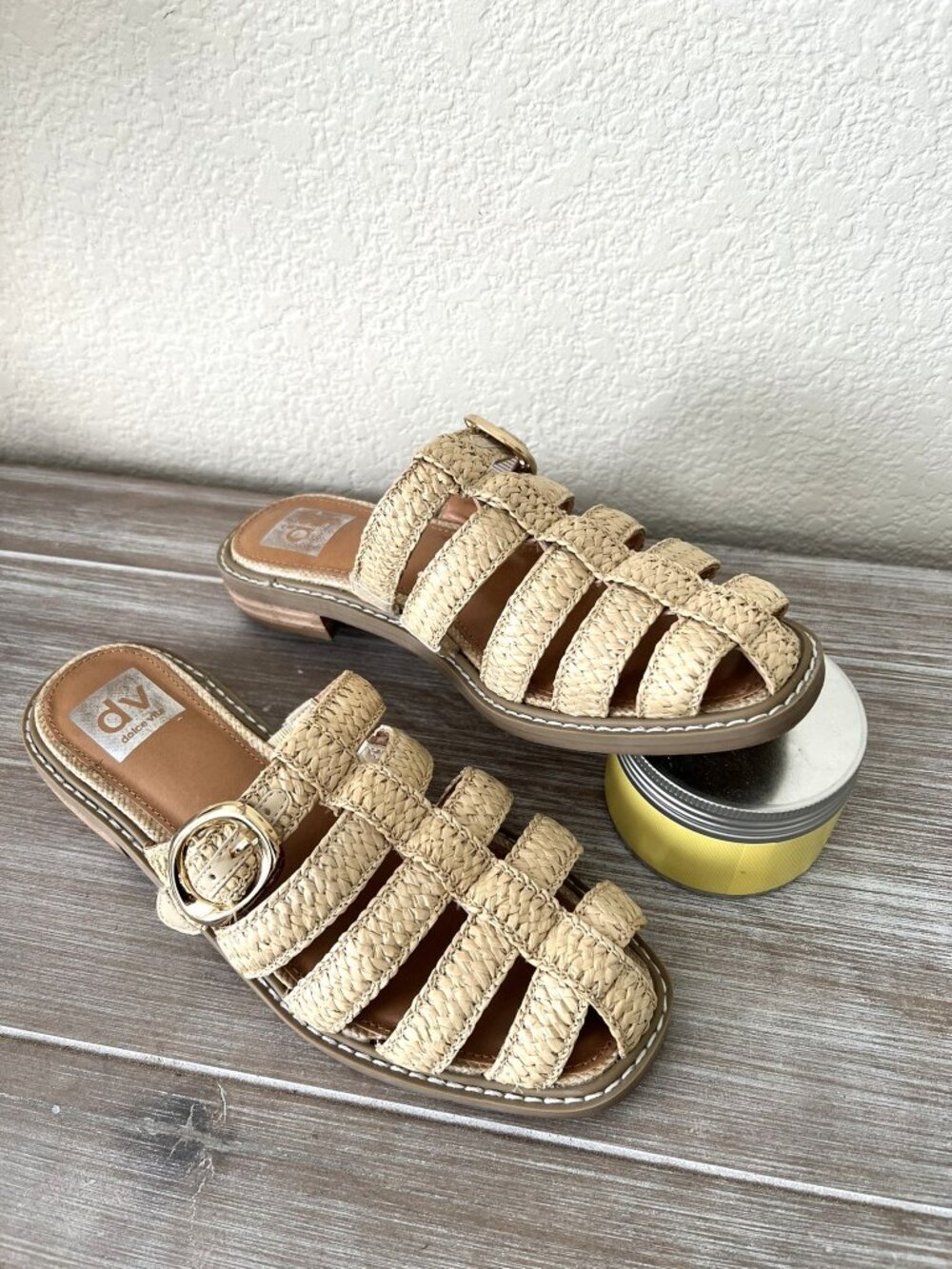 DV Dolce Vita Falcun Raffia Fisherman Slide Sandals Natural Woven Size 7